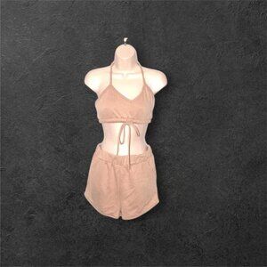 NWOT Junie Clothing Terry Halter Short Set Tan